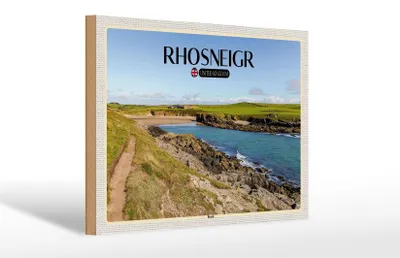 Produktbild von Holzschild Städte Rhosneiger Beach England UK 30x20cm