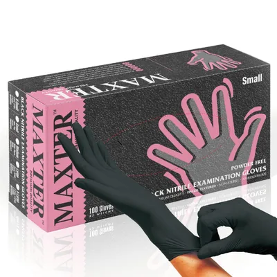 Zdjęcie produktu dla Rękawiczki Jednorazowe Maxter Black Nitrile Nitryl Czarny Rozmiar XL 100 Szt.