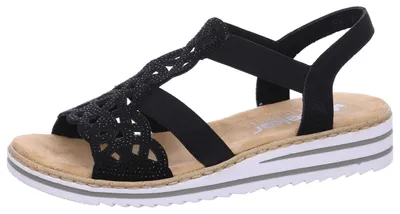 Produktbild von Rieker Damen Keil Sandale T-Riemen mit Strass und Cut-Outs V0646, Größe:40 EU, Farbe:Schwarz