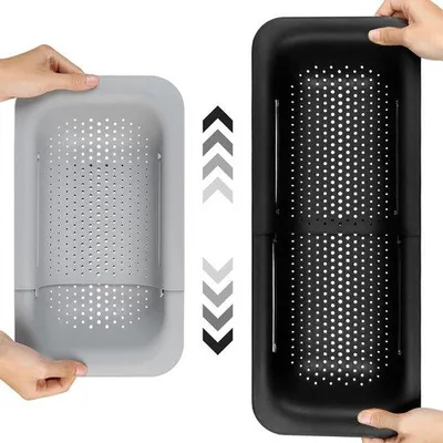 Produktbild von 2 Stück Spülbecken-Abtropfsiebe, ausziehbar, ideal für das Waschen von Gemüse und Obst, Abtropfen von gekochtem Pasta, 36  49 l x 20 b x 6 cm