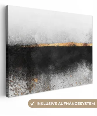Produktbild von MuchoWow® - Leinwandbilder - Gold - Abstrakt - Luxus, Wandbild, Wanddeko Bilder Wohnzimmer, 120x90 cm