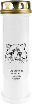 Produktbild von Grabkerze Weiß, Brenndauer: 100 Stunden ( 4 Tage ), Motiv: Katze 2