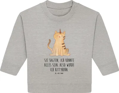 Produktbild von Mr. & Mrs. Panda Organic Baby Pullover Einhorn Katze 12. - 18. Monat - Heather Grey - Geschenk, Mieze, Unicorn, Bullover, Glitzer, Regenbogen