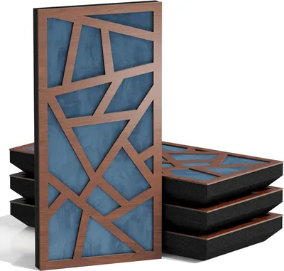 Obrázok produktu pre Sada 10 kusov tenkých akustických panelov SKYROSS-F, potiahnutých zamatom, rozmer 50x25 cm, farba orechová/modrá