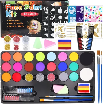 Produktbild von 20-teiliges Kinderschmink-Set mit Glitzer und Schablonen