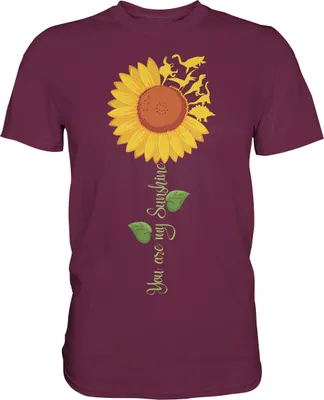 Produktbild von Dino Sonnenblumen T-Shirt Garten Dinosaurier Motiv Gärtner Geschenk – Burgundy / XL