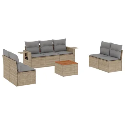 Produktbild von vidaXL 8-tlg. Garten-Sofagarnitur mit Kissen Beige Poly Rattan