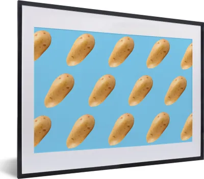 Produktbild von MuchoWow® MuchoWow® Gerahmtes Poster Kartoffel - Muster - Blau 40x30 cm - Poster mit zchwarzem Bilderrahmen - Bilderrahmen - Poster im Rahmen