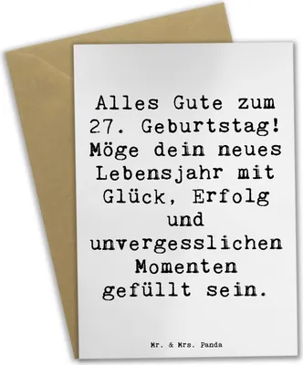 Produktbild von Mr. & Mrs. Panda Beileidskarte Spruch 27. Geburtstag - Weiß - Geschenk, Erfolg, Grußkarte, Lebensjahr, hochzeitskarten, einladungskarten, Happy Birthday, weihnachtskarten