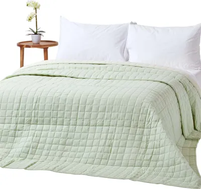 Obrázek produktu pro HOMESCAPES Prošívaný přehoz na postel ze 100% bavlny, pastelově zelená/krémová, 230 x 250 cm