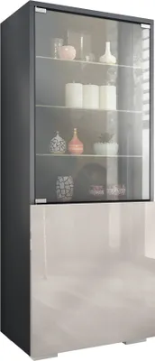 Produktbild von Vladon Vitrine Granada,  Germany, Vitrinenschrank mit Glastür und Glaseinsatz, Anthrazit matt/Sandgrau Hochglanz (50 x 122,5 x 34,5 cm)