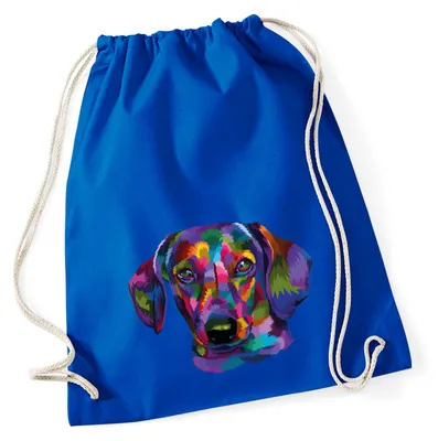 Produktbild von Huuraa Turnbeutel Dackel Colorful 12 Liter Bright Royal Baumwolle Rucksack Geschenkidee