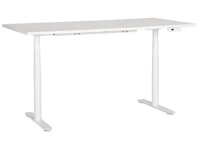 Produktbild von BELIANI Schreibtisch Weiß Melamin 180x80cm Elektrisch Höhenverstellbar Rechteckig mit USB Rundes Metallgestell Modern Büro Steh-Sitz-Tisch Stehtisch