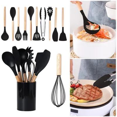 Produktbild von MODFU Küchenhelfer-Set, 12-teilig, Silikon-Kochutensilien, Kochutensilien-Set, hitzebeständiges Kochgeschirr mit Utensilienhalter, Küchenutensilien