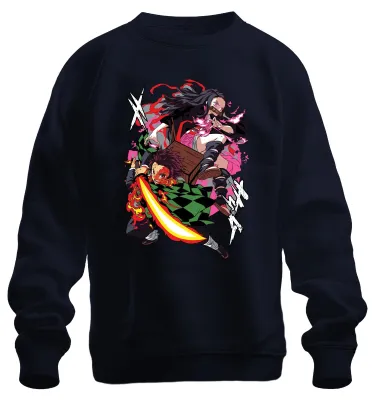 Produktbild von Kimetsu no Yaiba Tanjiro Nezuko Feuerklinge Anime Geschenk Sweatshirt Pullover, Navy, L