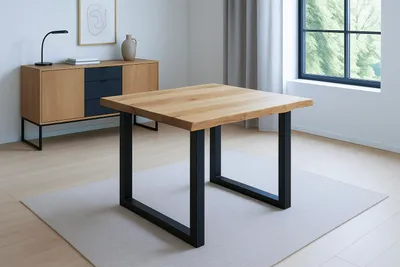 Produktbild von Esstisch Baumkante 90 x 90 cm Wildeiche U-Gestell schwarz SERRA