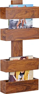 Produktbild von Wohnling Massivholz Sheesham Zeitungsständer MUMBAI Wandregal Wand Zeitungshalter