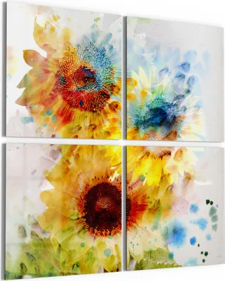 Produktbild von DEQORI Glasbild Echtglas 4x50x50 cm 'Sonnenblumenfreude' Wandbilder XXL groß