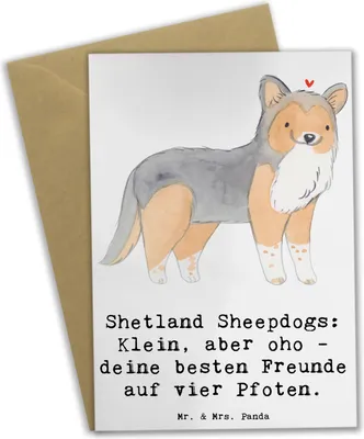 Produktbild von Mr. & Mrs. Panda babykarte Shetland Sheepdog Freunde - Weiß - Geschenk, Hunde, Klappkarte, Hunderasse, weihnachtskarten, Merkmale, bedingungsloses Vertrauen, Hunderassen