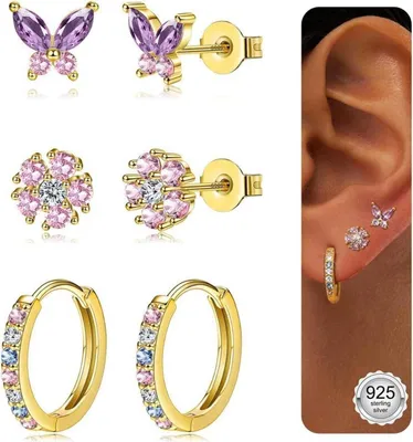 Image de Set de boucles d'oreilles argent or 925 Créoles Boucles d'oreilles Plusieurs piercings