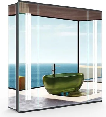 Imagen del producto de Espejo con armario para baño, iluminado por LED, de 65x60 cm, con regulador de intensidad