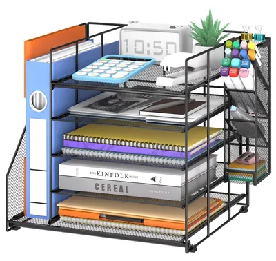 Schreibtisch-Organizer mit 5 Ebenen, Dokumentenhalter, Stifthalter, Schwarz