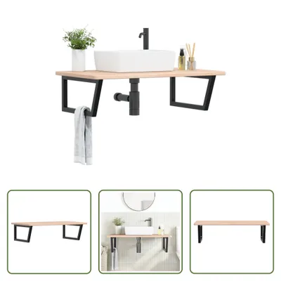 Immagine prodotto di The Living Store Piano lavabo con staffa in acciaio e legno massiccio di rovere