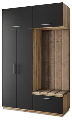 Produktbild von Masseno Garderobe-Set REMA 150/240/60 cm Modern Garderobenschrank Eiche Wotan, Veloursstoff MONOLITH 09 (Beige)