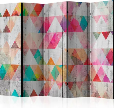 Produktbild von 5-teiliger Doppelseitiger Vlies Paravent - Rainbow Triangles II 225x172 cm Muster f-B-0144-z-c