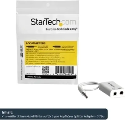 Produktbild von StarTech.com 4 Position Microphone and Headphone Splitter 3.5 mm 4 Pin / 4 Pole Mic and Audio Combo Splitter Cable (MUYHSMFFADW)