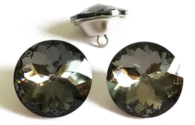 25 Kristallglas-Knöpfe 25 mm, schwarz, mit Metallbasis