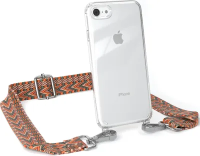 Produktbild von EAZY CASE Handykette - Verstellbarer Trageriemen kompatibel mit Apple iPhone SE 2020/2022, iPhone 7 / 8, Handykordel mit transparenter Silikon-Hülle, Band in Orange
