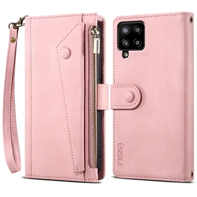 Obrázek produktu pro Ochranné pouzdro pro Samsung Galaxy A42 5G, kožené pouzdro na zip, skládací peněženka s přihrádkou na karty, stojánek a poutko Růžový