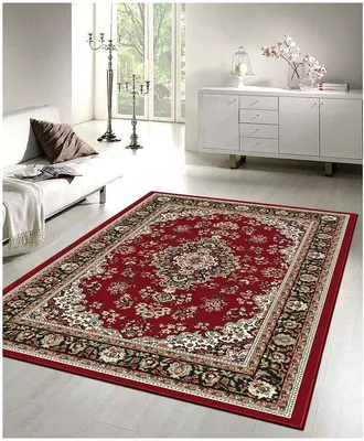 Obrázok produktu pre Unyqoos® Orientálny koberec s motívom červeného gnóma, 140 x 200 cm – vintage štýl, 100% polypropylén, antistatický a vodeodolný