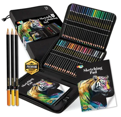 Produktbild von Joya Creative Professionelles Zeichenset 74-teilig – Buntstifte, Graphitstifte und Fineliner zum Zeichnen und Skizzieren