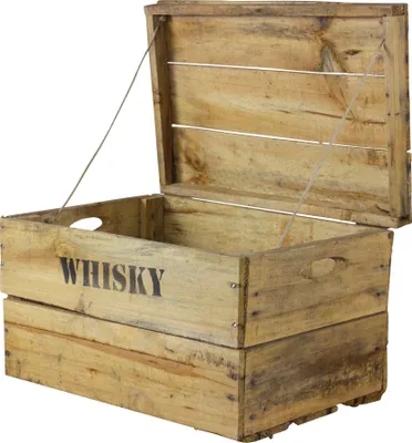 Produktbild von Rustikale Obstkiste mit Deckel und Aufdruck Whisky 42x31x28cm