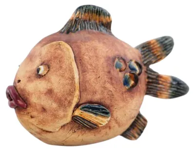 Produktbild von Dekorative Fisch-Stockfigur aus bemaltem Natur-Steinzeug, 14x9x12 cm