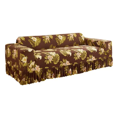 Produktbild von Stretch Sofa überzug mit Rüschensaum, Couch überzug mit Retro-Blattdruck, Größe: 3 Sitzer