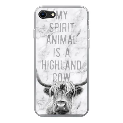 Produktbild von MuchoWow® Handyhülle Schutzhülle Hülle für iPhone SE 2022 Schottischer Highlander - Marmor - Zitat Silikon Softcase Handy Hülle - Schutzhülle