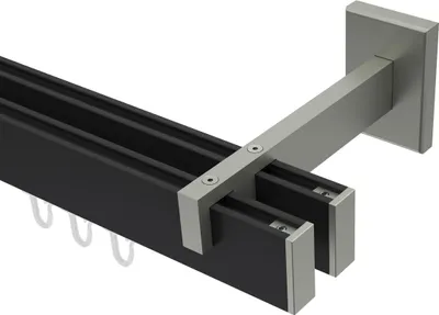 Produktbild von Interdeco Innenlaufstange / Gardinenstange mit Innenlauf Schwarz / Edelstahl-Optik, Typ Smartline Paxo (Kappe), 14x35 mm 2-läufig, 240 cm