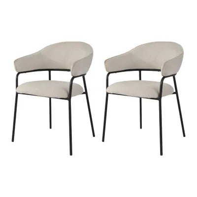 Produktbild von Rebecca Mobili Stühle Bakla 82,5x57x56,5 Polyestergewebe Stahl Perlweiß Schwarz Modern SET 2 Stück