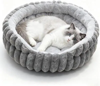 Productafbeelding van Hondenbed, rond, zacht, stijlvol kattenbed, pluche stof, antislip onderkant, wasbaar