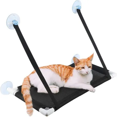 Produktbild von Fensterliege für Katzen, verbesserte Hängematte für Katzen mit 4 extra starken Saugnäpfen, Sonnenplatz und Hängebett für Kätzchen bis 10 kg
