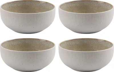 Produktbild von Müslischalen - Ø 13,7 cm - Beige - Weiß - Steingut - mit Reliefprägung - 4er Set