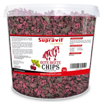 Zdjęcie produktu dla Supravit Chipsy z buraków ćwikłowych 2 kg | Smakołyki dla koni bez cukru i dodatków | Pasza dla koni jako suplement i smakołyk