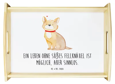 Produktbild von Mr. & Mrs. Panda Tablett Hund Glück - Weiß - Geschenk, betttablett holz, serviertablett, Servier, Sprüche, Corgie, Herz, Holztablett, Spruch, Freundschaft