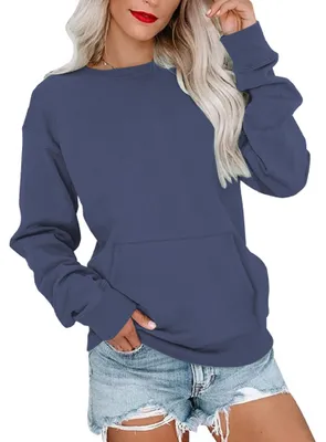 Immagine prodotto di Solidchoice - Felpa da donna a maniche lunghe con tasca a marsupio, blu scuro, taglia XL