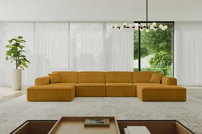 Produktbild von ALTDECOR Ecksofa in U-Form IREA-U2-v3 386x165x77 cm Senfgelb Corner Sofa Bett Eckcouch Couch L-Form Wohnlandschaft Cauchsofa
