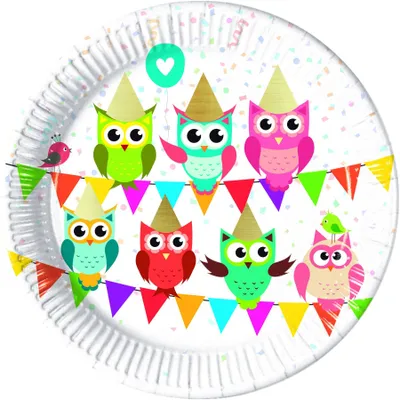 Immagine prodotto di Gufi party 8 piatti di carta 23 cm