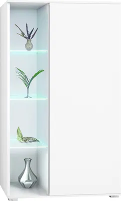 Produktbild von Vladon Vitrine Davos,  Germany, Standvitrine mit 3 Glasböden und 8 Fächer inkl. LED, Weiß matt/Weiß matt  (71,5 x 134 x 35 cm)